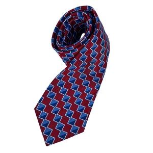 VTG Turnbull & Asser Silk Tie Handmade Blue Red Geometric Dress Ribbed England